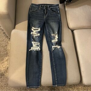 American Eagle Outfitters Women's Ripped Dark Blue Skinny Jeans Short